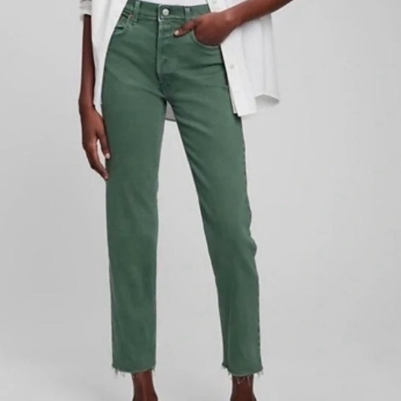 GAP Denim - GAP Cheeky Straight High Rise Green Jeans Button Fly Size 28/7 Long